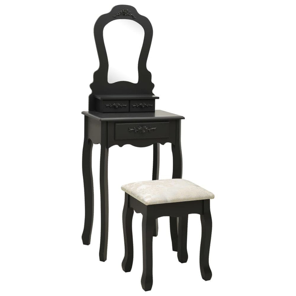 Vidaxl Toaletný stolík so stoličkou, čierny 50x59x136 cm, paulovnia